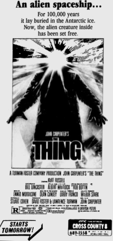 1980's newspaper ad for The Thing (1982)